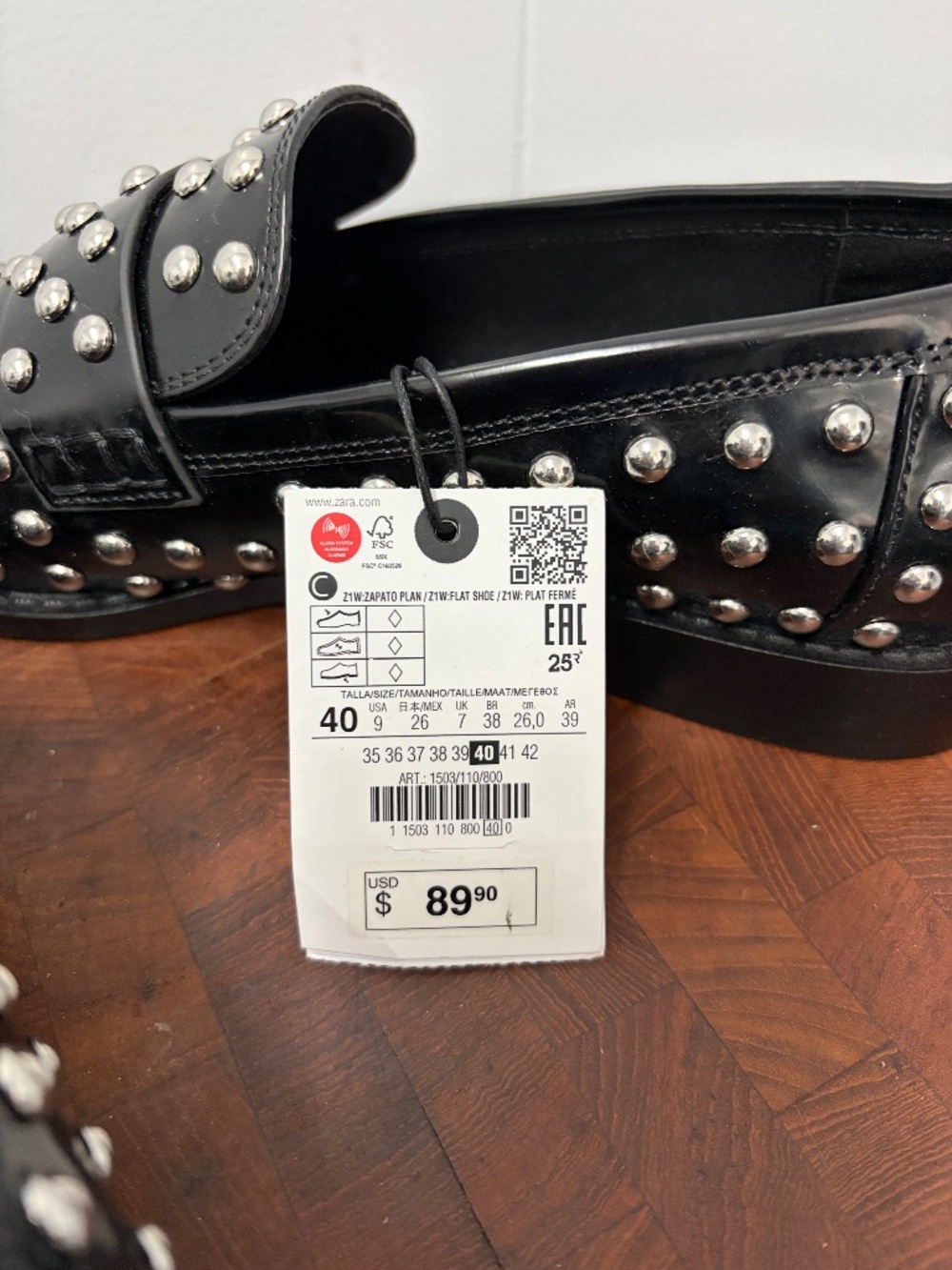 Zara Studded Black Patent Leather with Silver Metal Studs Women's Size 9 - Picture 6 of 8